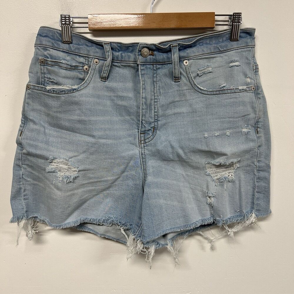 Madewell High Rise Denim Shorts Size 30 Distressed Light Wash Raw Hem Cutoff